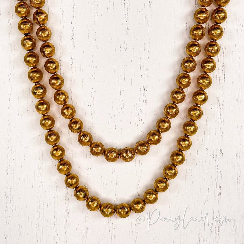 Vintage Double-Strand Gold Pearl Necklace - Picture 2 of 7